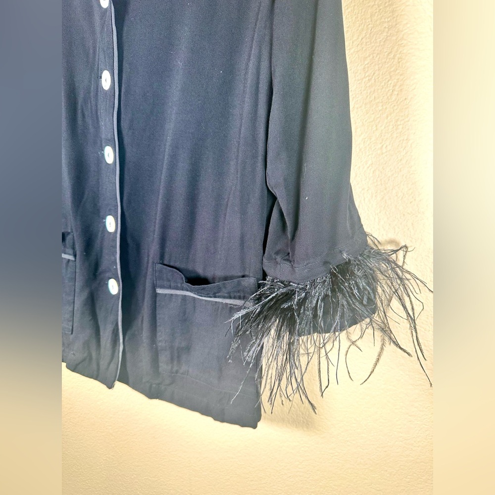 Sleeper Women’s Party Pajama Shirt with Ostrich feather trim - Picture 5 of 10